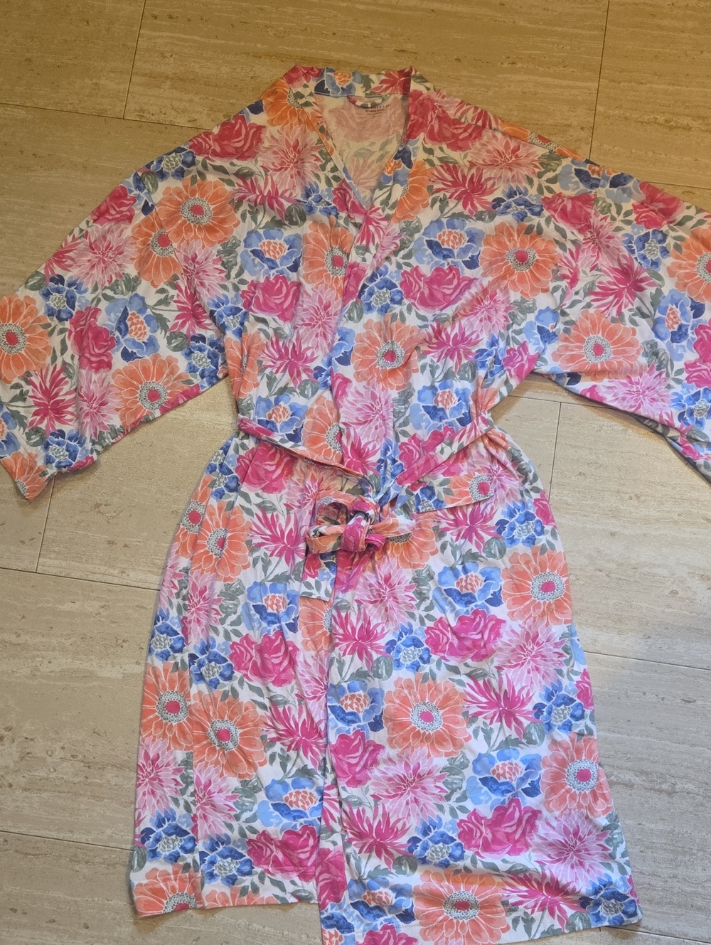Garnet Hill Multi-Color Floral Print Tie Robe